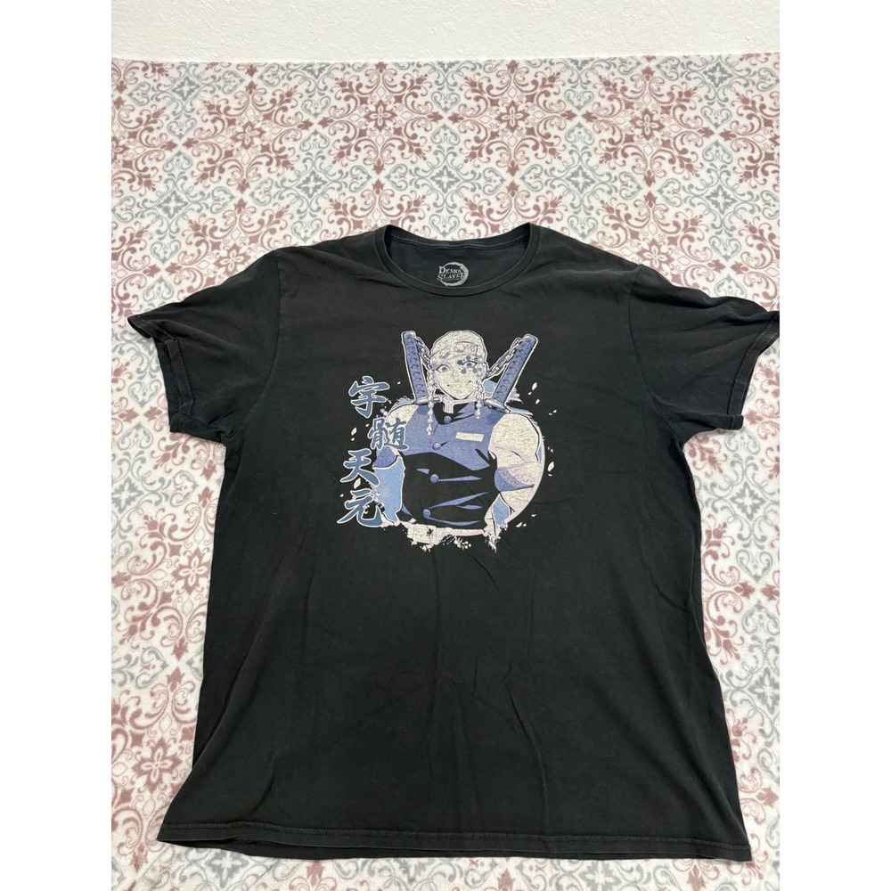 Demon Slayer Tengen Uzui Sound Hashira Graphic T-Shirt Black Mens XL Anime Tee